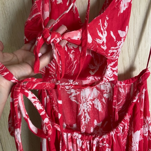 Free People Lille Printed Maxi Halter Dress Raspberry Red Endless Summer Beach L - Picture 8 of 15